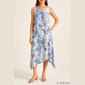 Valentina Naldi white blue linen handkerchief hem flowy dress Small